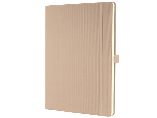 Notitieboek Conceptum A4 Beige gelinieerd hardcover. Nummerde pagina's, inhoudsopgave, sluiting dmv elastiek, lus voor pen, 2 leeslintjes. 194 pagina's 80 grams chamoiskleurig papier. PEFC-gecertificeerd,