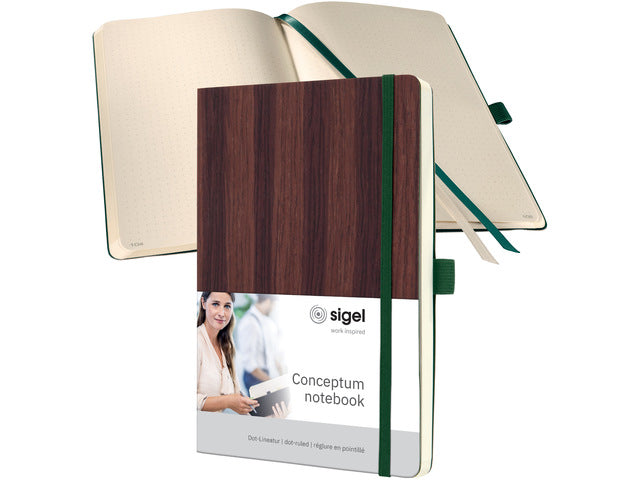 Notitieboek Conceptum A5 spiraal hout punt-gelijnd 160 pag 100gr HC