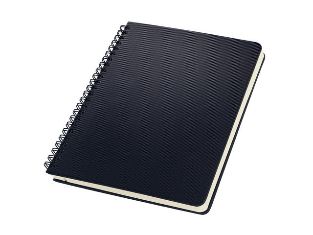 Notitieblok Conceptum A5 zwart gelinieerd hardcover. 160 pagina's 80 grams chamoiskleurig papier.M et quickpocket. 4-voudige perforatie, kopregel voor datum. PEFC-gecertificeerd