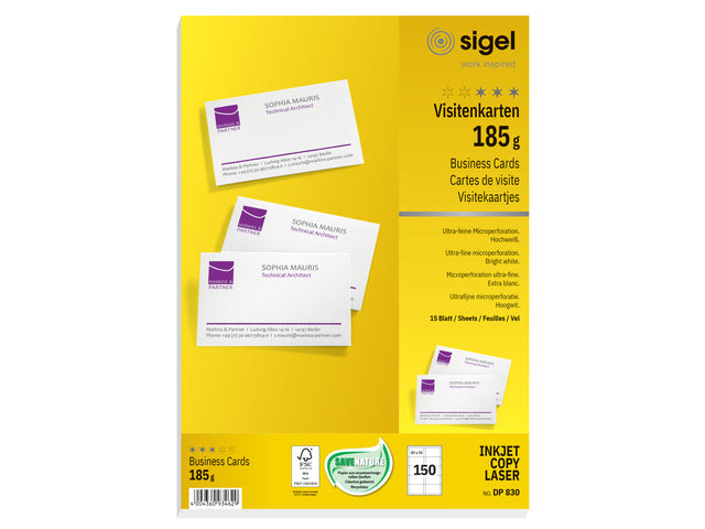 Visitekaartjes Sigel 185grs pak a 150 stuks wit