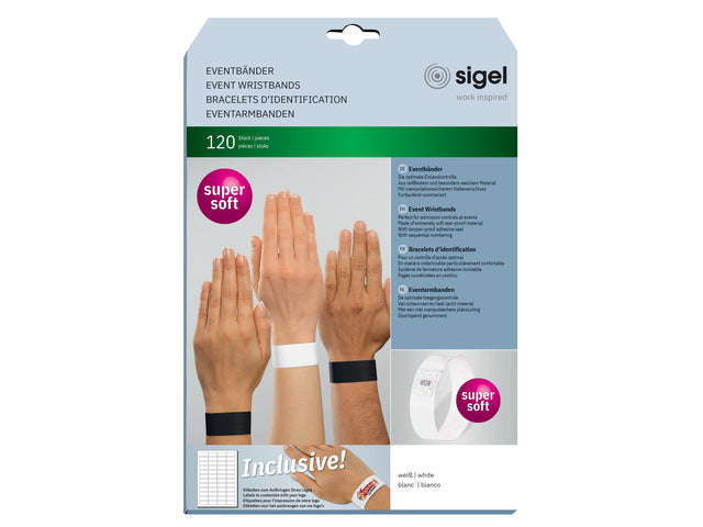 Evenementenbandjes Sigel superzacht, 255x25mm 120 stuks wit