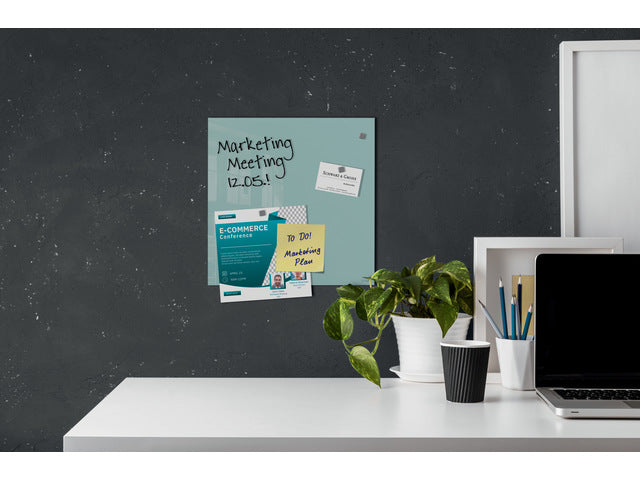 Glasmagneetbord Sigel aquamarijn 300x300x15mm 2 magn + bevestigingsmateriaal