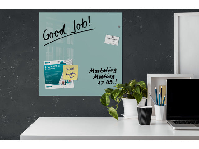 Glasmagneetbord Sigel aquamarijn 480x480x15mm 3 magn + bevestigingsmateriaal