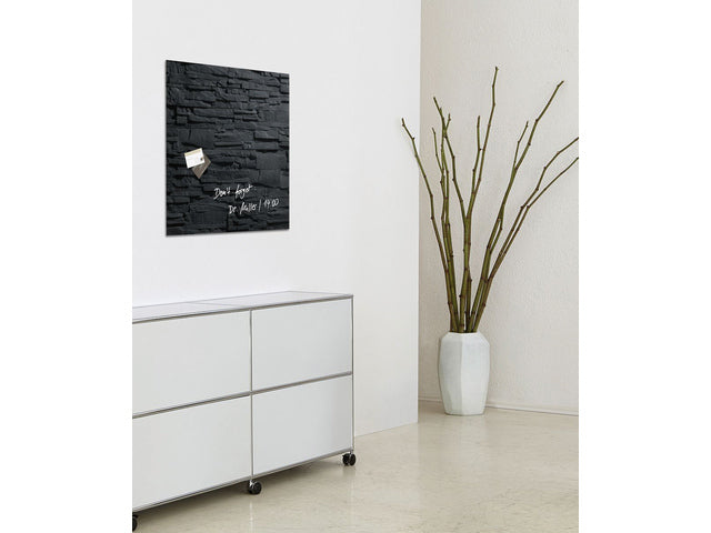 Glasmagneetbord Sigel leisteen 480x480 met 3 magneten. INCL. GRATIS 2 krijtstiften (BA178) en microvezeldoek (GL189)