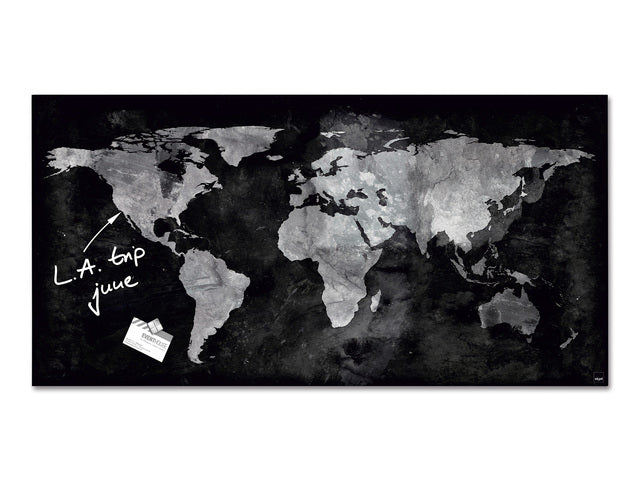 Glasmagneetbord Sigel Artverum 910x460x15mm wereldkaart