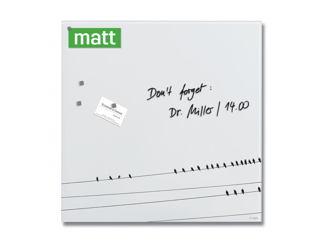 Glasmagneetbord Sigel mat LITTLE BIRDS 480x480x15mm 3 magn + bevestigingsmat.