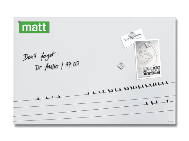 Glasmagneetbord Sigel mat LITTLE BIRDS 600x400x15mm 3 magn + bevestigingsmat.