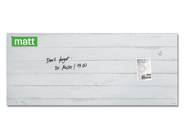 Glasmagneetbord Sigel mat WIT HOUT 1300x550x15mm 3 magn + bevestigingsmat.