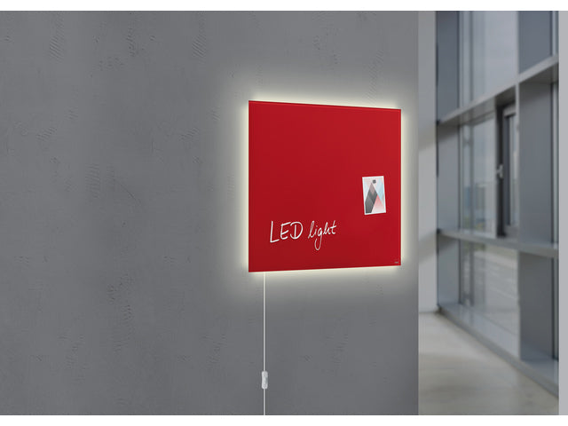 Glasmagneetbord Sigel Artverum LED licht 480x480x15 rood