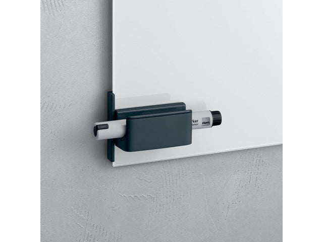 Stiftenhouder, antraciet, inclusief magnetische clip voor bevestiging aan het glas-magneetbord, kunststof, 75x37x35 mm, 1 st
