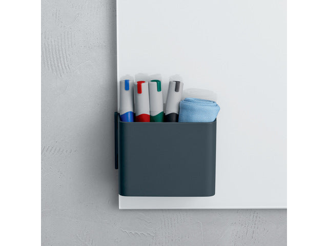 Stiftenkoker M, antraciet, inclusief magnetische clip voor bevestiging aan het glas-magneetbord, kunststof, 120x94x51 mm, 1 st