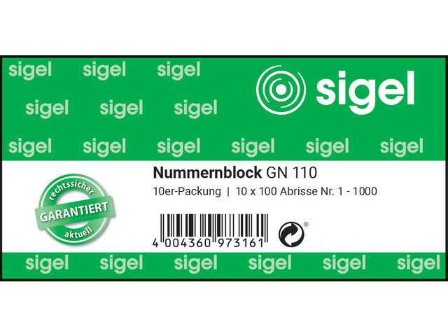 Nummerblok Sigel assorti 10 blok a 100 vel 1 t/m 1000