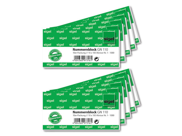 Nummerblok Sigel assorti 10 blok a 100 vel 1 t/m 1000