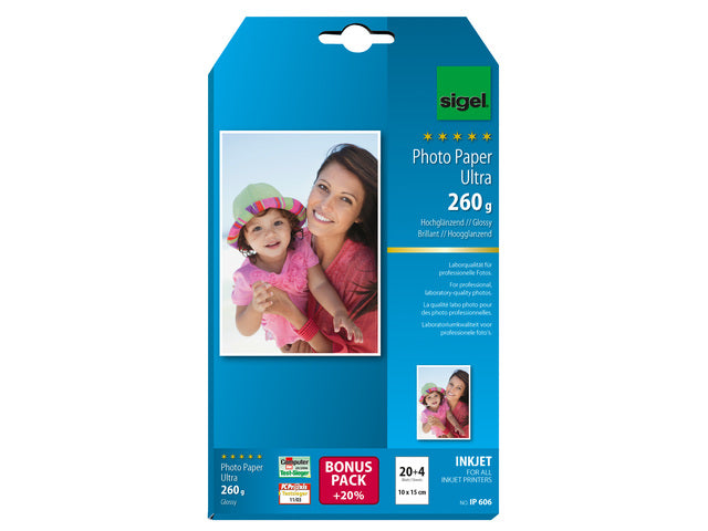 Inkjet Ultra Fotopapier 260grs 24 Vel Einformat 10x15cm,