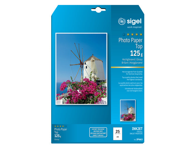 Inkjetpapier Sigel A4, 125 g, Fotopapier, 25 Vel, weiß