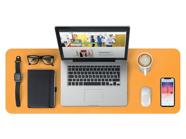 Onderlegger oprolbaar Sigel geel-grijs, 800x300x2mm imitatieleer, dubbelzijdig