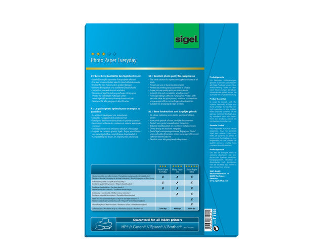 Inkjetfotopapier Sigel A4 mit Hoogglans 195gr 20+20 Vel gratis