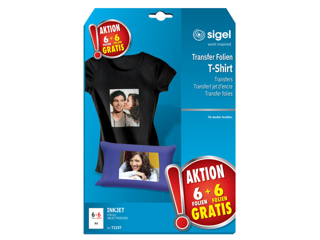 Inkjetfolie Sigel A4 Transfer blanco 6 stuks voor donkere kleding/textiel +6 gratis