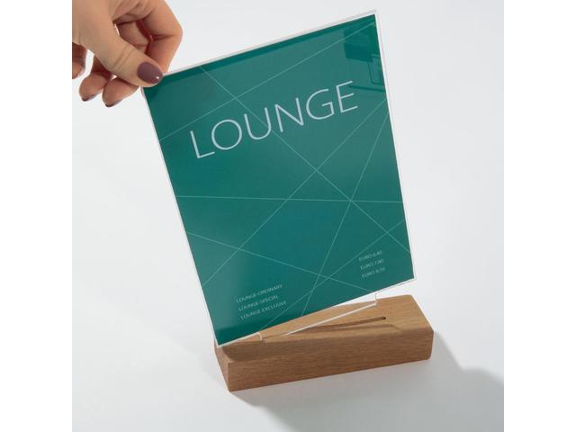 Tafelstandaard Sigel A6 eiken voet glashelder acryl 1.5mm