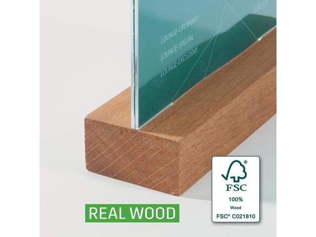 Tafelstandaard Sigel A6 eiken voet glashelder acryl 1.5mm