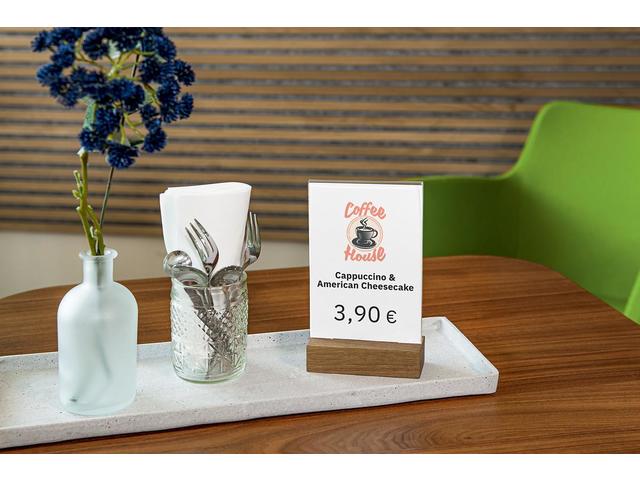 Tafelstandaard Sigel A6 eiken voet glashelder acryl 1.5mm