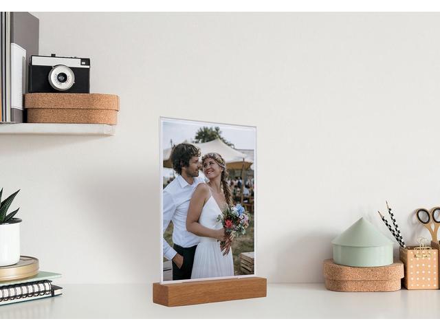 Tafelstandaard Sigel A6 eiken voet glashelder acryl 1.5mm