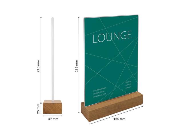 Tafelstandaard Sigel A5 eiken voet glashelder acryl 1.5mm