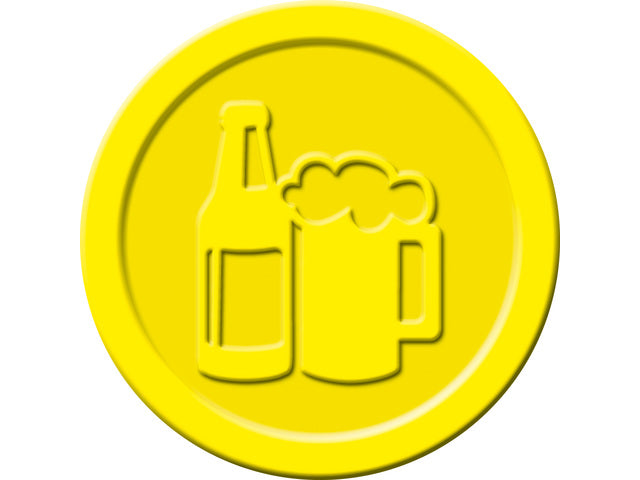 Waardemunten Sigel kunststof 100 stuks 25mm bier geel