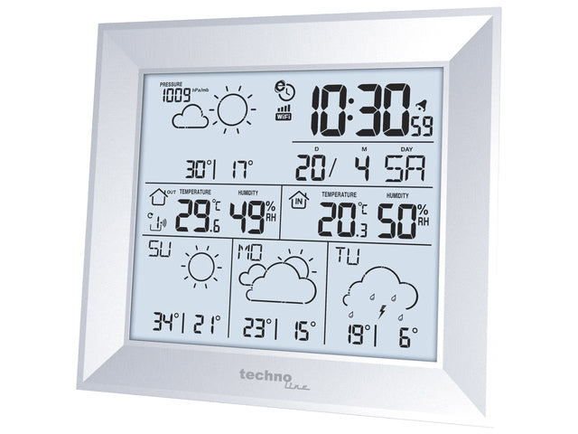 Wetterstation Technoline WD 2000 148x134x30mm Silber mit 1 Bausensor 30m