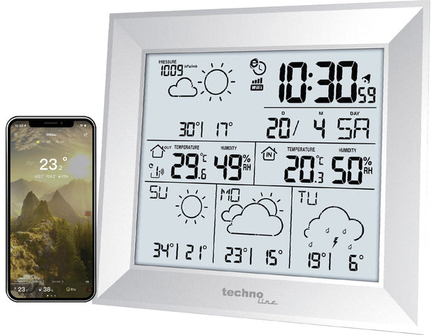 Wetterstation Technoline WD 2000 148x134x30mm Silber mit 1 Bausensor 30m