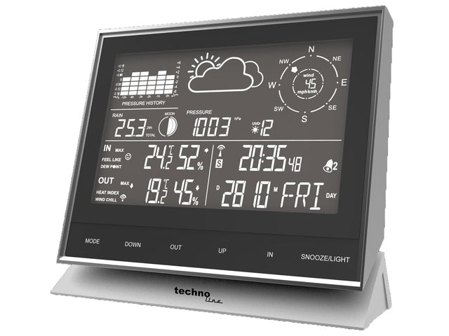 Weerstation Technoline WS 1700 138x153x53mm alu/zwart met 3 buitensensors 100m
