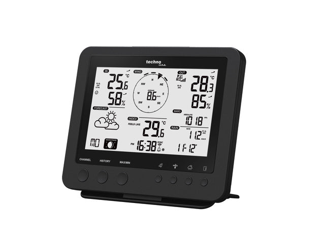 Weerstation Technoline WS 1900 168x136x25mm zwart met 5-in-1 buitensensor 100m