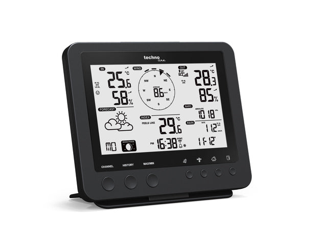Weerstation Technoline WS 1900 168x136x25mm zwart met 5-in-1 buitensensor 100m