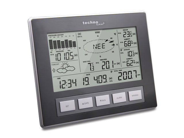 Weerstation Technoline WS 2816 222x173x42mm alu/zwart PC gegevensoverdracht met 3 buitensensors 100m