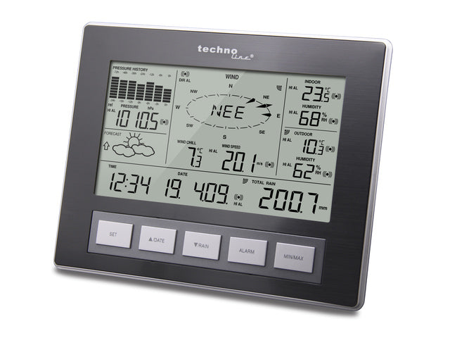 Weerstation Technoline WS 2816 222x173x42mm alu/zwart PC gegevensoverdracht met 3 buitensensors 100m