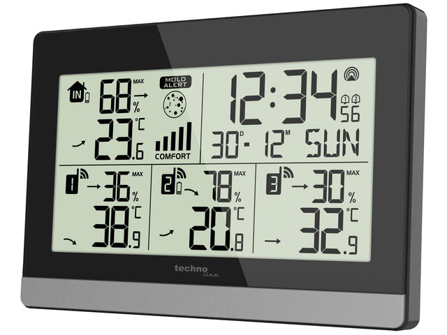 Weerstation Technoline WS 7065 144x96x38mm zwart/zilver met 3 buitensensoren 30m