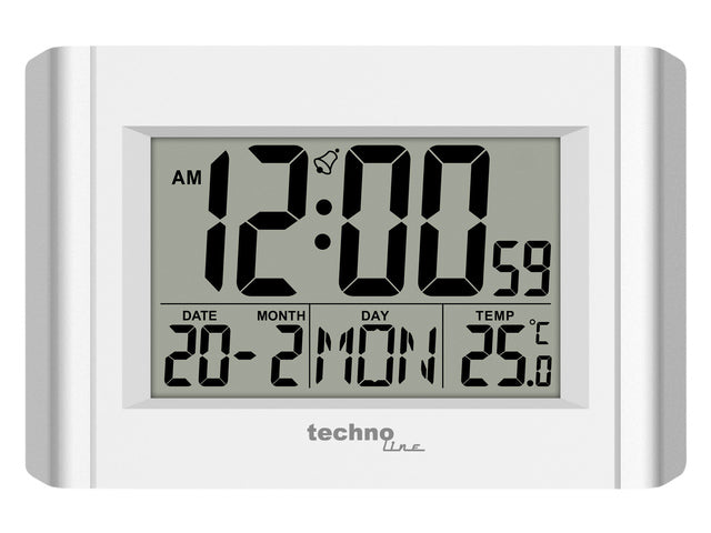 Wekker Technoline WS 8002 215x150x28mm zilver/wit