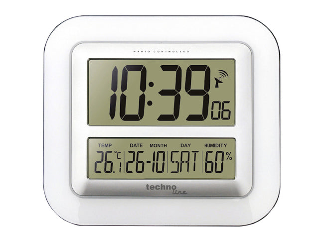 Digitale wandklok Technoline WS 8006 276x195x27mm wit/zilver