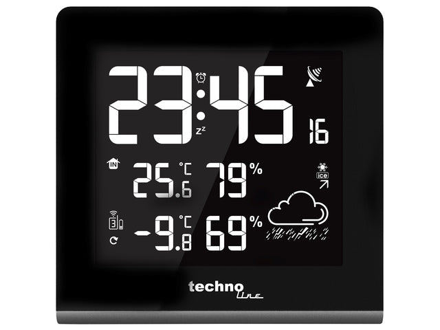 Weerstation Technoline WS 9065 165x170x26mm zwart/zilver met 1 buitensensor 30m en instelbare achtergrondverlichting