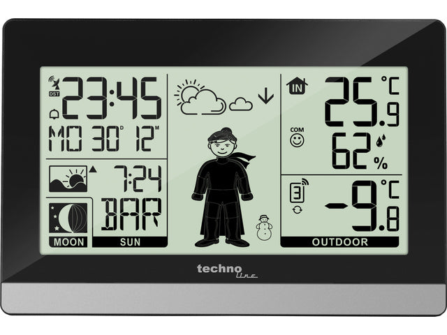 Weerstation Technoline WS 9612 145x97x38mm zwart/zilver met 1 buitensensor 30m