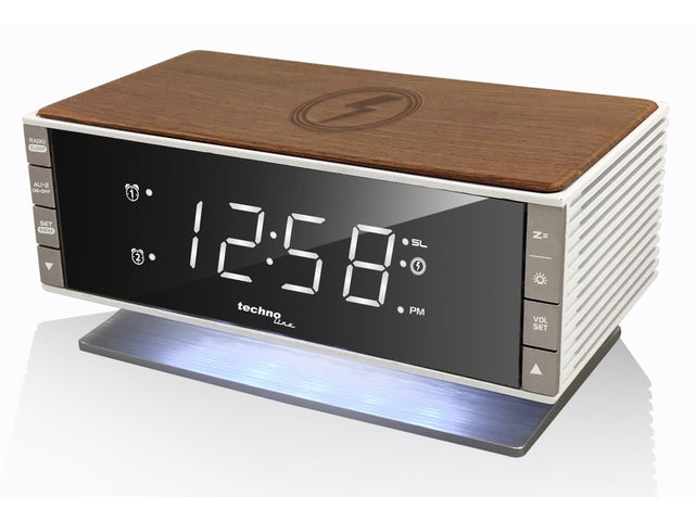 Wekkerradio Technoline WT 487 165x93x80mm hout/zilver met telefoonoplader