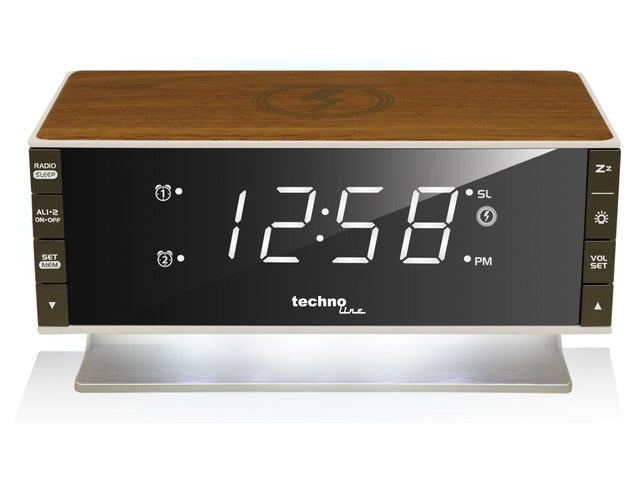Wekkerradio Technoline WT 487 165x93x80mm hout/zilver met telefoonoplader