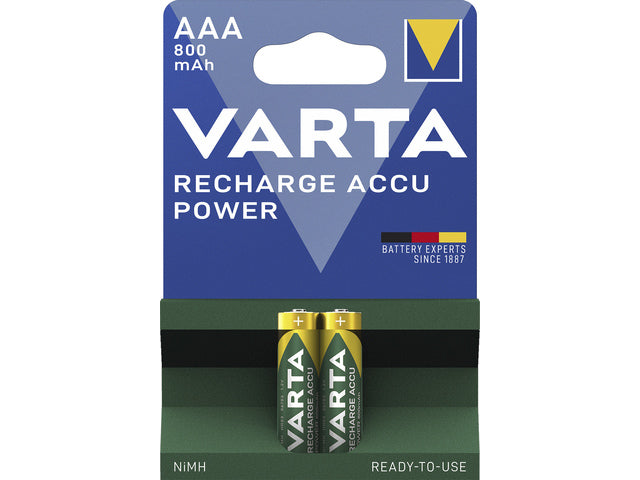 Batterij oplaadbaar Varta AAA 800mAh blister a 2 stuks