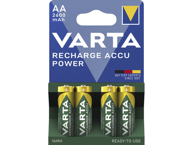 Batterij oplaadbaar Varta AA 2600mAh blister a 4 stuks