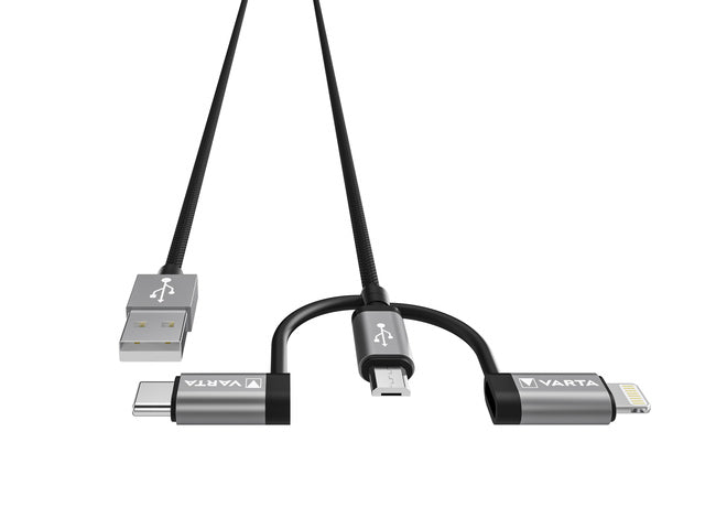 Oplaadkabel Varta 3 in 1 USB A naar USB C, bliksem en micro