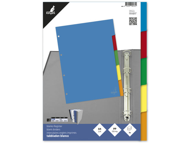 Tabblad Kangaro A4 blanco PP 120 micron assorti 23-gaats 5-delig
