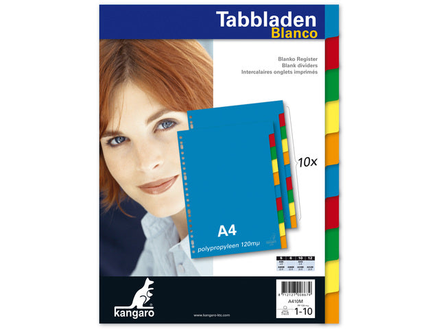Tabblad Kangaro A4 blanco PP 120 micron assorti 23-gaats 10-delig