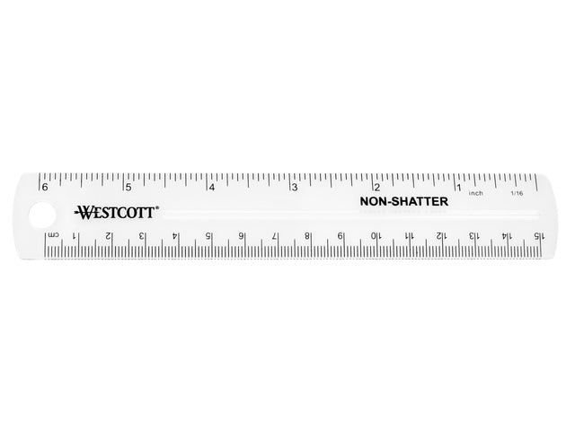 Liniaal Westcott kunststof 15cm flexibel voor linkshandig gebruik