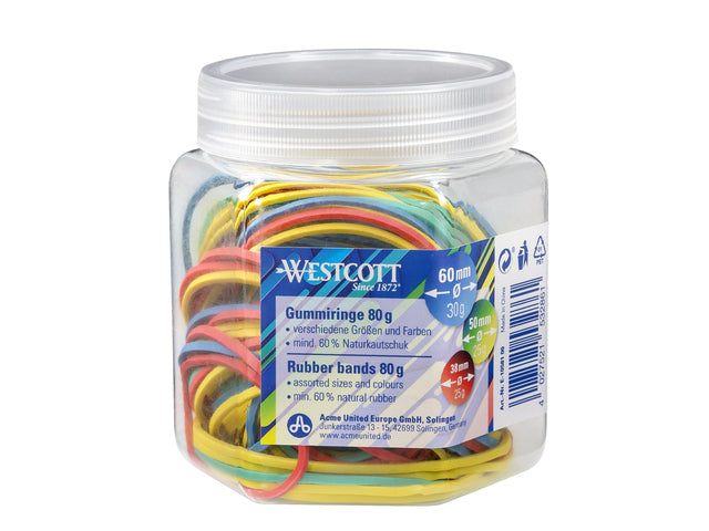 Elastieken Westcott in pot 80gr. ezel. maat 40, 50 en 60mm