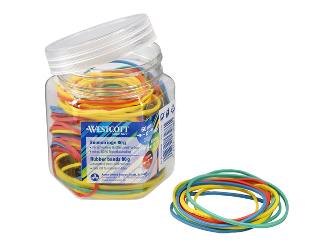 Elastieken Westcott in pot 80gr. ezel. maat 40, 50 en 60mm